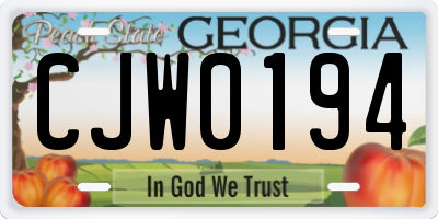 GA license plate CJW0194