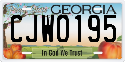 GA license plate CJW0195
