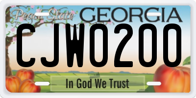 GA license plate CJW0200
