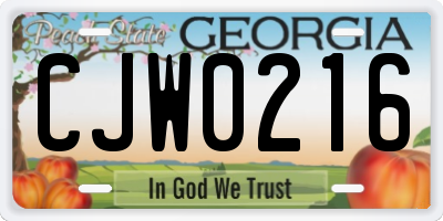GA license plate CJW0216