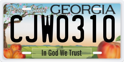 GA license plate CJW0310