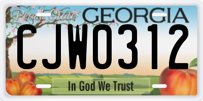 GA license plate CJW0312