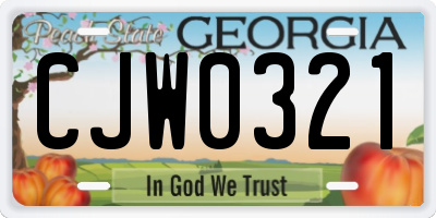 GA license plate CJW0321