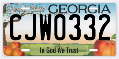 GA license plate CJW0332