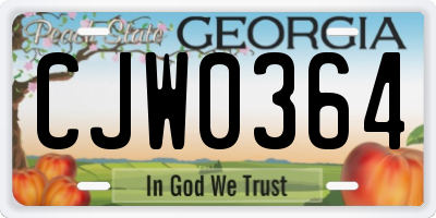 GA license plate CJW0364