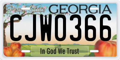 GA license plate CJW0366