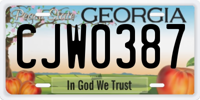 GA license plate CJW0387