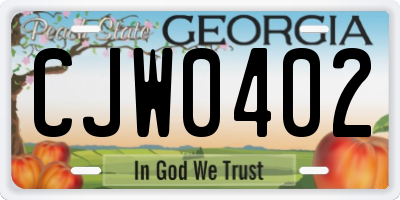 GA license plate CJW0402
