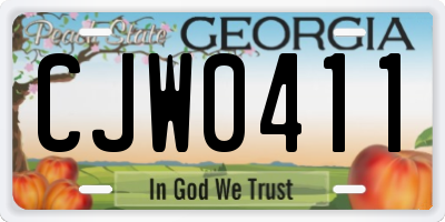 GA license plate CJW0411