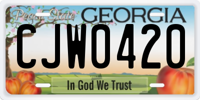 GA license plate CJW0420
