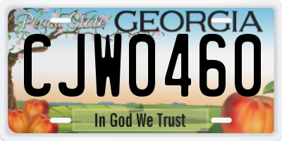 GA license plate CJW0460
