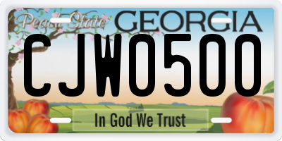 GA license plate CJW0500