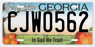 GA license plate CJW0562