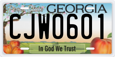 GA license plate CJW0601