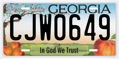 GA license plate CJW0649