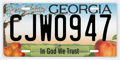 GA license plate CJW0947