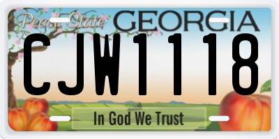 GA license plate CJW1118