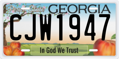 GA license plate CJW1947