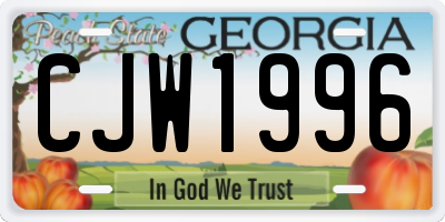 GA license plate CJW1996
