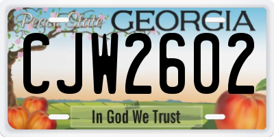 GA license plate CJW2602