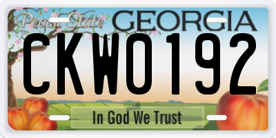 GA license plate CKW0192