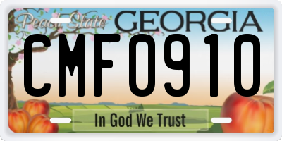 GA license plate CMF0910
