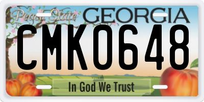 GA license plate CMK0648