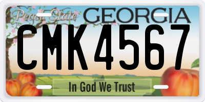 GA license plate CMK4567