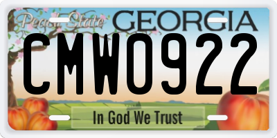 GA license plate CMW0922