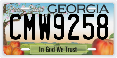 GA license plate CMW9258