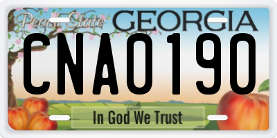 GA license plate CNA0190