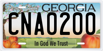 GA license plate CNA0200