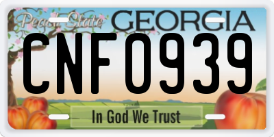 GA license plate CNF0939