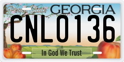 GA license plate CNL0136