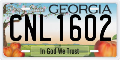 GA license plate CNL1602