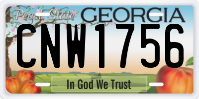 GA license plate CNW1756