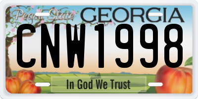 GA license plate CNW1998