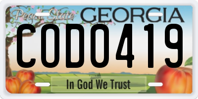 GA license plate COD0419