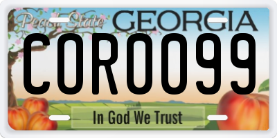GA license plate COR0099