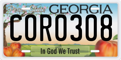 GA license plate COR0308