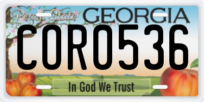 GA license plate COR0536