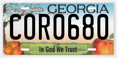 GA license plate COR0680