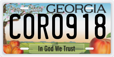 GA license plate COR0918
