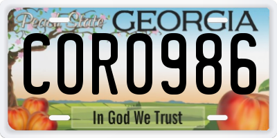 GA license plate COR0986