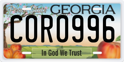 GA license plate COR0996