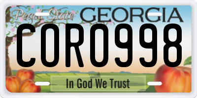 GA license plate COR0998