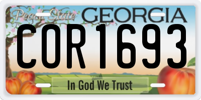 GA license plate COR1693