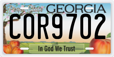 GA license plate COR9702
