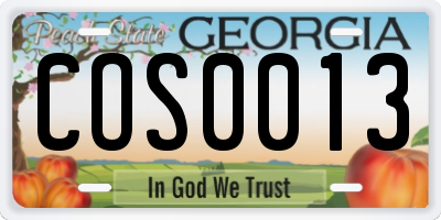 GA license plate COS0013