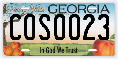 GA license plate COS0023
